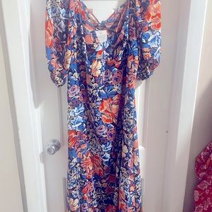 Curve blue floral split hem sweetheart mini dress